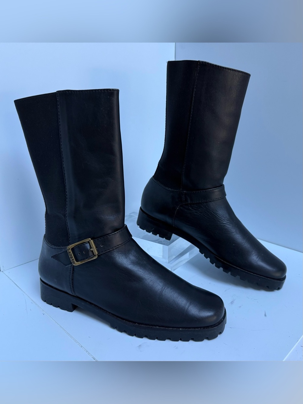 Lauren Ralph Lauren Black Leather Mid-Calf Lace-Up Boots